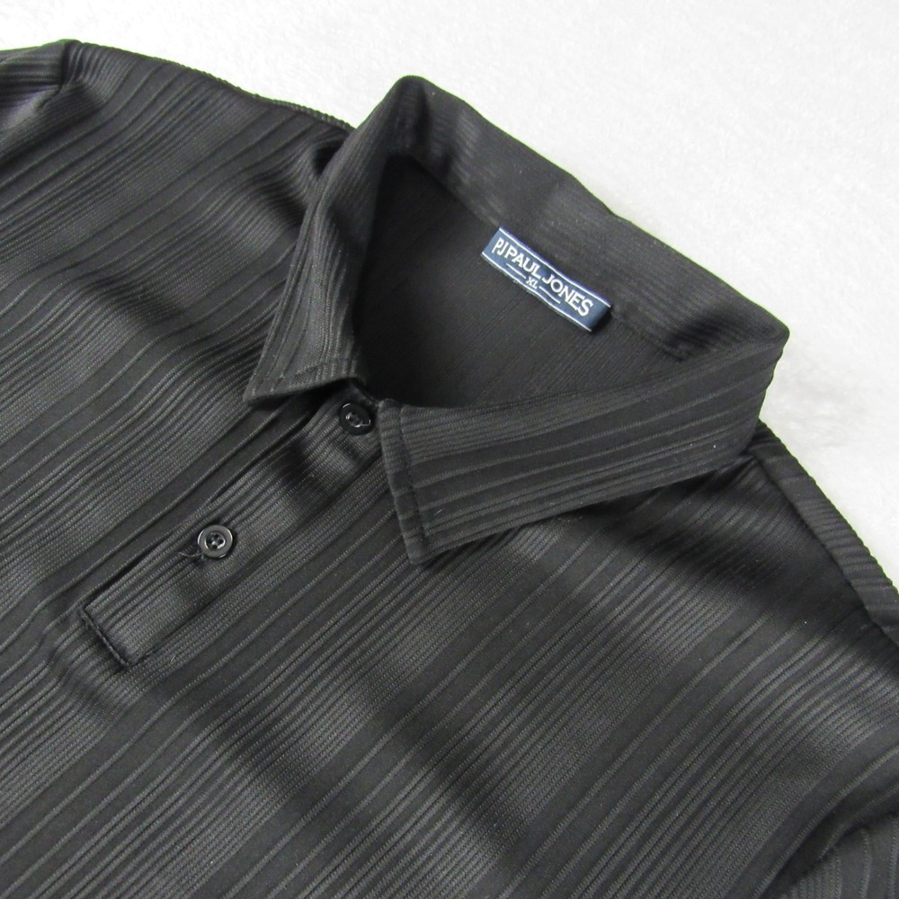 PJ Paul Jones Polo Shirt Mens XL Black Textured Ribbed Short Sleeve